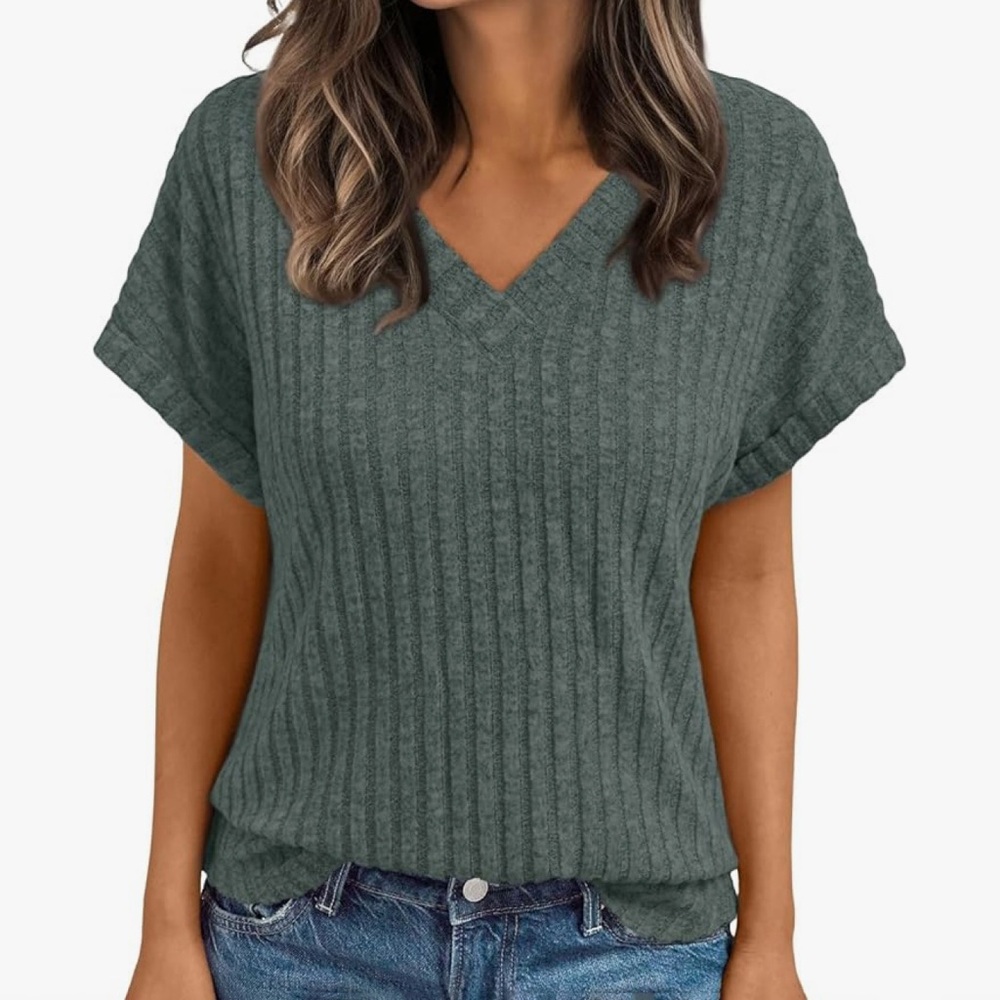 Women's V-Neck Short Sleeve Top - Dark Gray